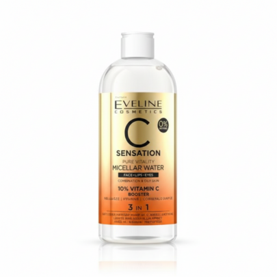 Agua Micelar Eveline C Sensation Pure Vitality 3 en 1 con Vitamina C 400 ml